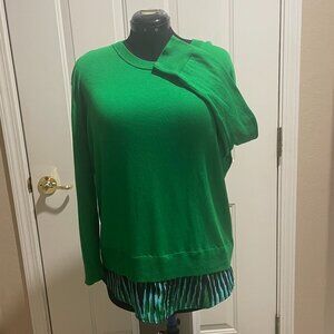 Michael Kohrs GREEN lightweight sweater with silky undershirt trim at bottom XL